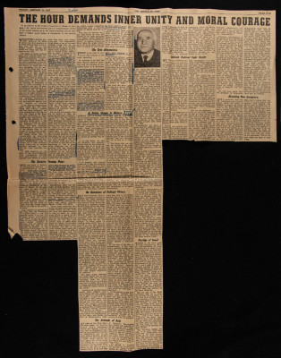 "The Hour Demands Inner Unity and Moral Courage", a Paper Clipping, The Jerusalem Post, 1957 