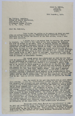 A Letter from Elyas Kusa to Mr. William Zukerman, 1960 