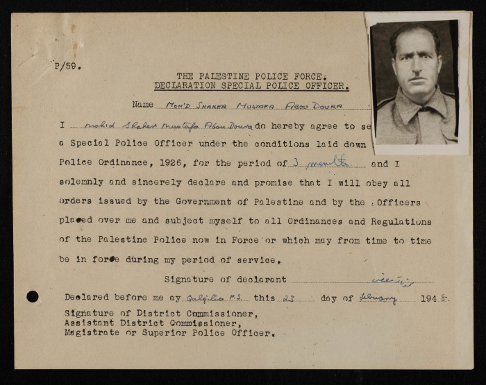 An Announcement by Palestine Police Force, 1948