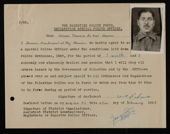 An Announcement by Palestine Police Force, 1948
