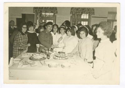 A Photograph of Haifa Irshaid with King Hussein of Jordan at the PRCS Jenin Office 