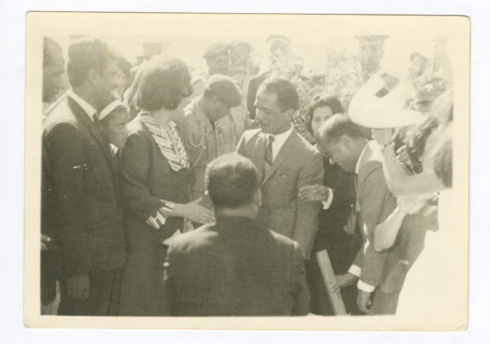 A Photograph of Haifa Irshaid's Mother Inʿam at the PRCS Jenin Office Inauguration with King Hussein of Jordan 