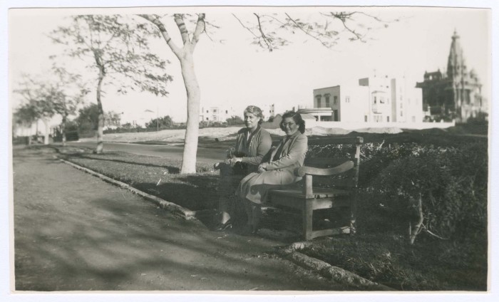 Domia Khalil Sakakini Seated at a Park with a Woman 