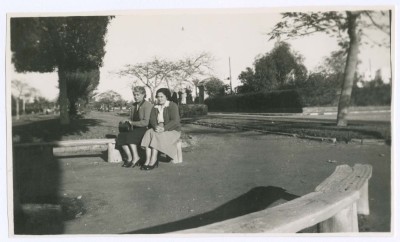 Hala Khalil Sakakini Seated at a Park with a Woman