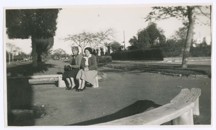 Hala Khalil Sakakini Seated at a Park with a Woman