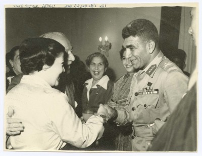 Hala Khalil Assakakini Shaking Hands with Mohammad Najeeb, Former Egyptian President, 1952
