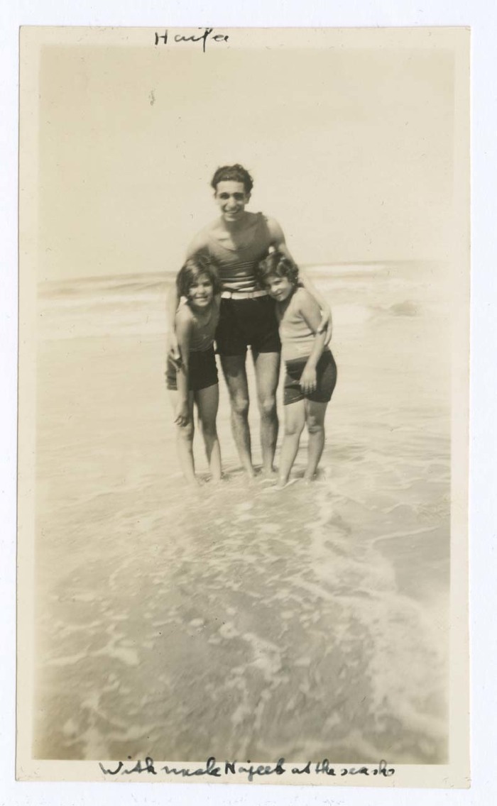 Domia and Hala Khalil Sakakini with their Uncle, Haifa