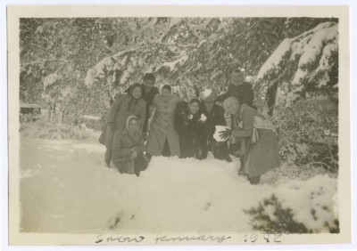 A Photograph of People Standing in the Snow, 1942