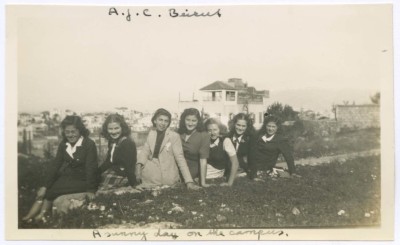 Domia and Hala Khalil Sakakini with their Classmates, Beirut, 1945