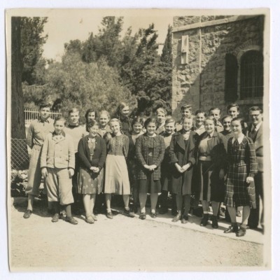 Domia and Hala Khalil Sakakini with their Classmates at the German School