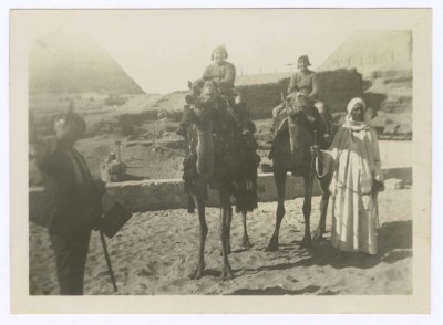 Khalil Sakakini with his Daughters Domia and Hala Near the Pyramids in Egypt