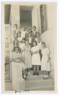 Domia and Hala Khalil Sakakini with their Classmates In Front of Their House in Jerusalem, 1939