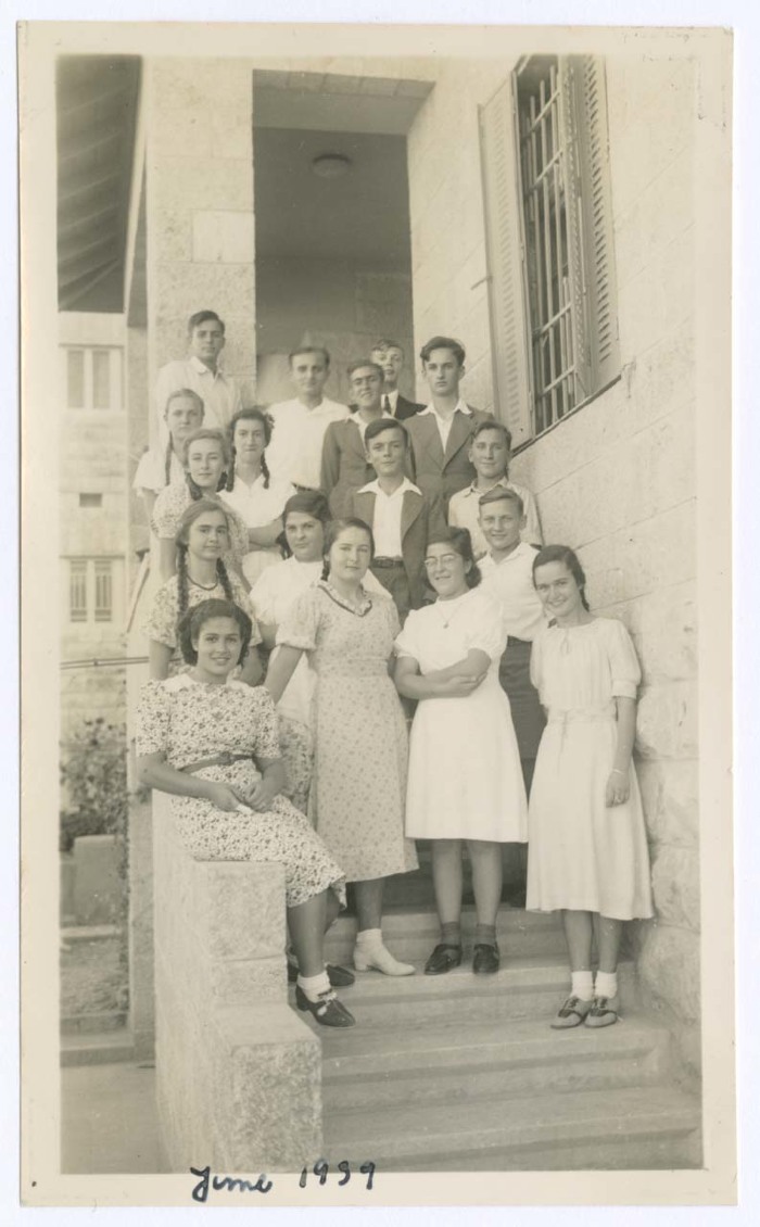 Domia and Hala Khalil Sakakini with their Classmates In Front of Their House in Jerusalem, 1939