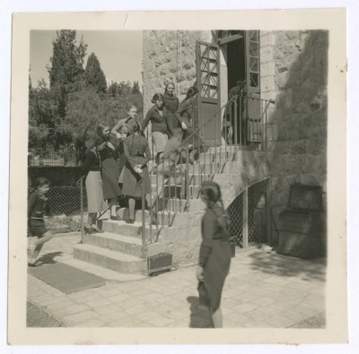 Domia Khalil Sakakini with Classmates on the Stairs of the German School in Jerusalem