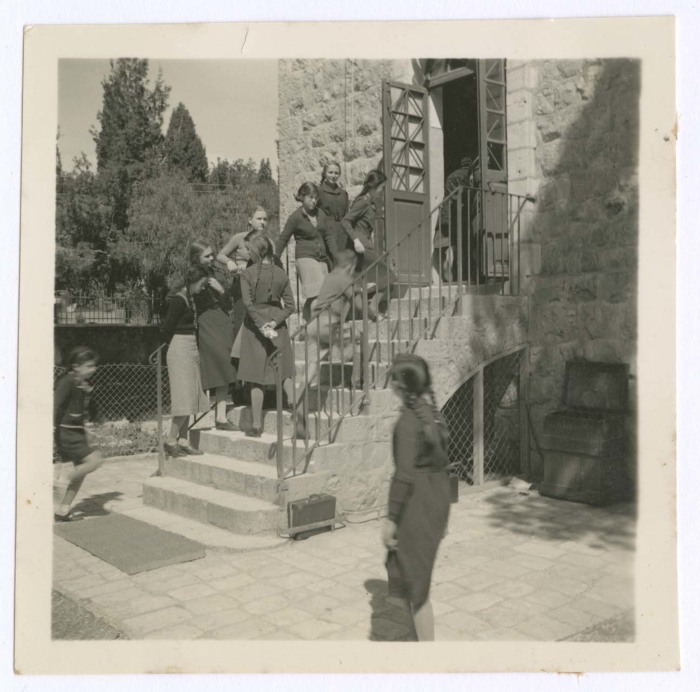 Domia Khalil Sakakini with Classmates on the Stairs of the German School in Jerusalem