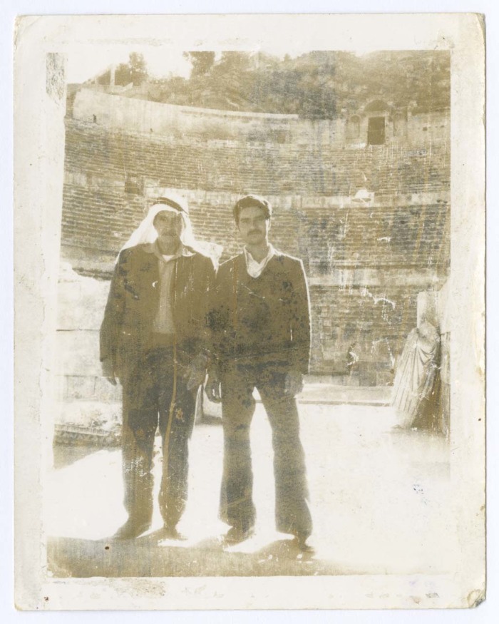 A Photograph of Dawud Abdalla Hsain and Another Man in front of Amman's Roman Theatre, 1976