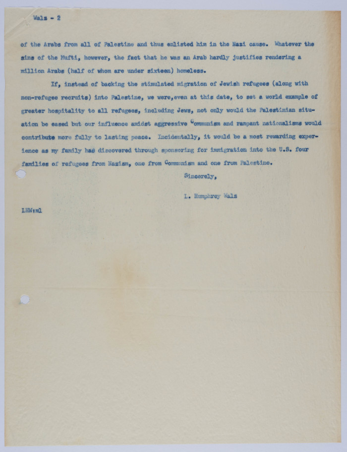 A Letter from Humphry Walz, 1958 