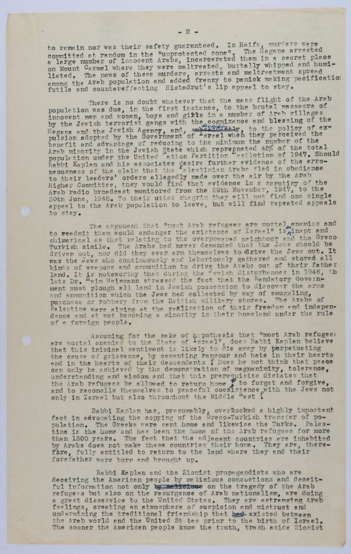 A Letter from Elyas Kusa to William Zukerman, December 1958
