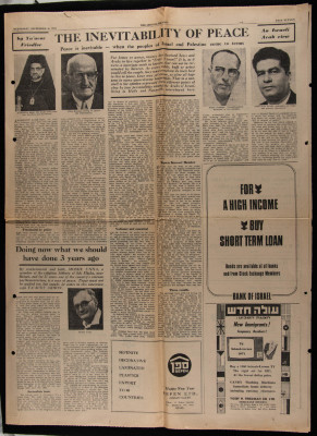 "The Inevitability of Peace" a Paper Clipping, The Jerusalem Post, 1970  