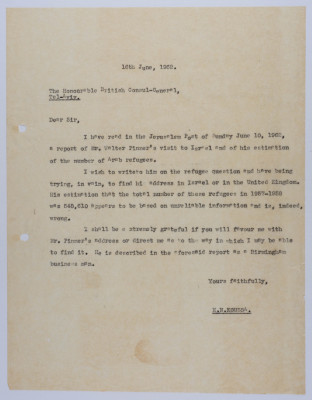 A Letter from Elyas Kusa to the British Consulate-General, June 1962 