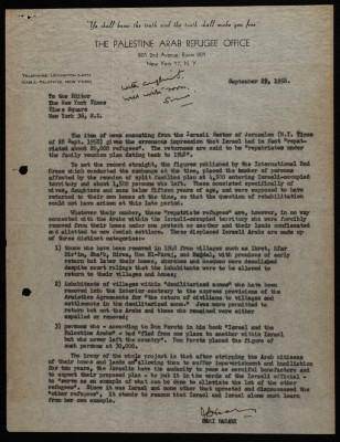 A Letter from Samy Haddawy to the Editor of the New York Times, September 1958