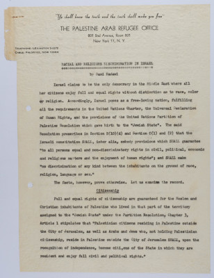 "Racial and Religious Discrimination in Israel", a Research Paper by Samy Haddawy, March 1958