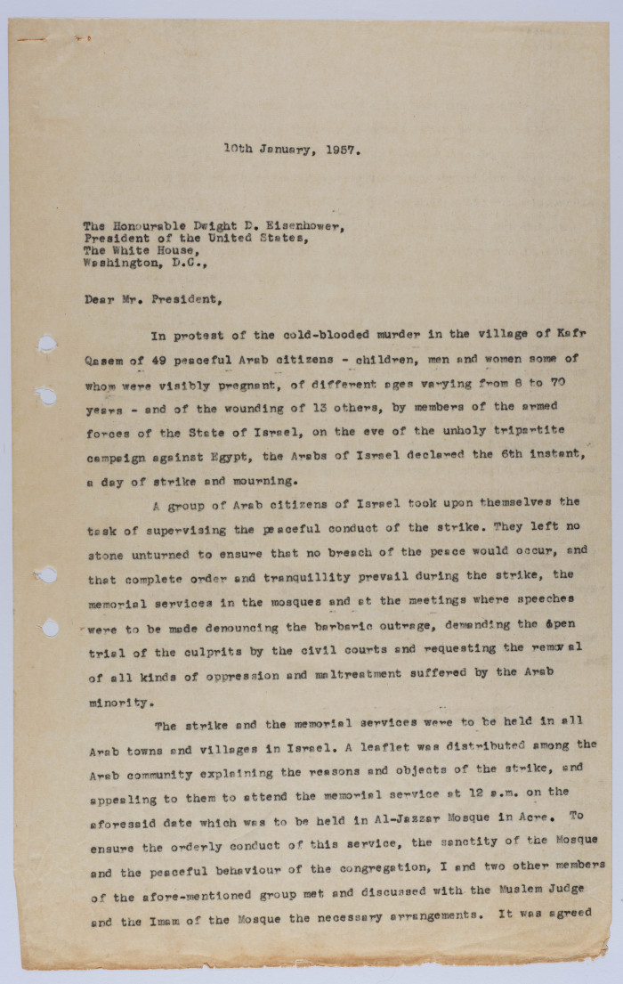 A Letter from Ilyas Kusa to Dwight Eisenhower, January 1957