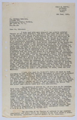 A Letter from Ilyas Kusa to William Zukerman, June 1958