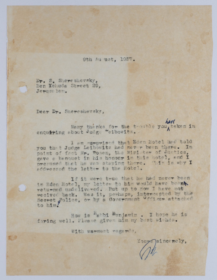 رسالة من إلياس كوسا إلى  سيمون شيريفسكي، آب 1957 