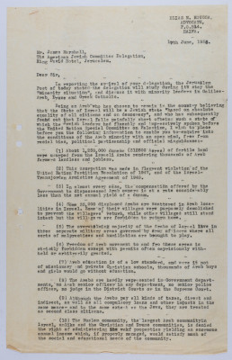 A Letter from Ilyas Kusa to the American Jewish Committee Delegation, June 1957