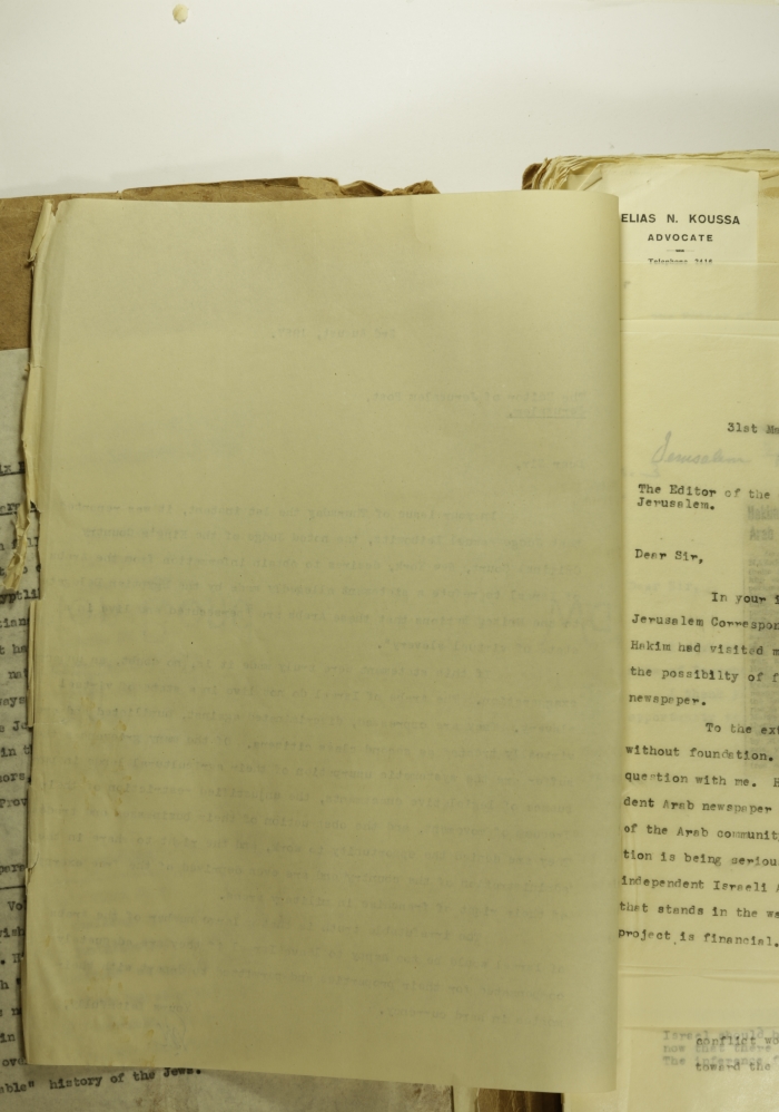 A Letter to the Jerusalem Post Editor, August 1957