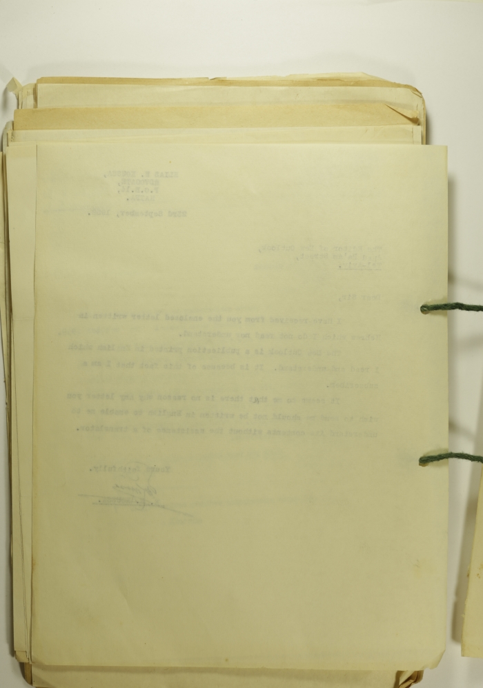 A Letter from Elyas Kusa to the New Outlook Magazine Editor, 1959