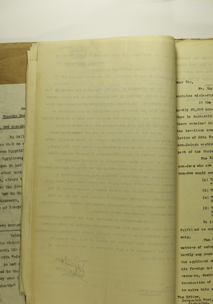 A Letter by Ilyas Kusa to the Editor of the Jerusalem Post, July 1952