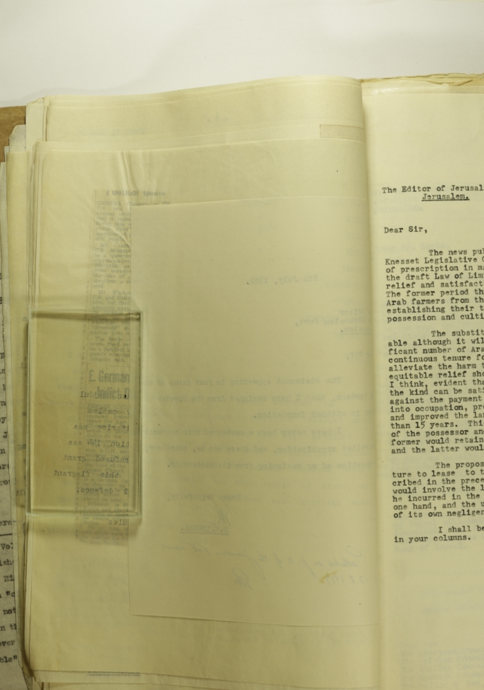 A Letter by Elyas Kusa to the Editor of the Jerusalem Post, July 1959