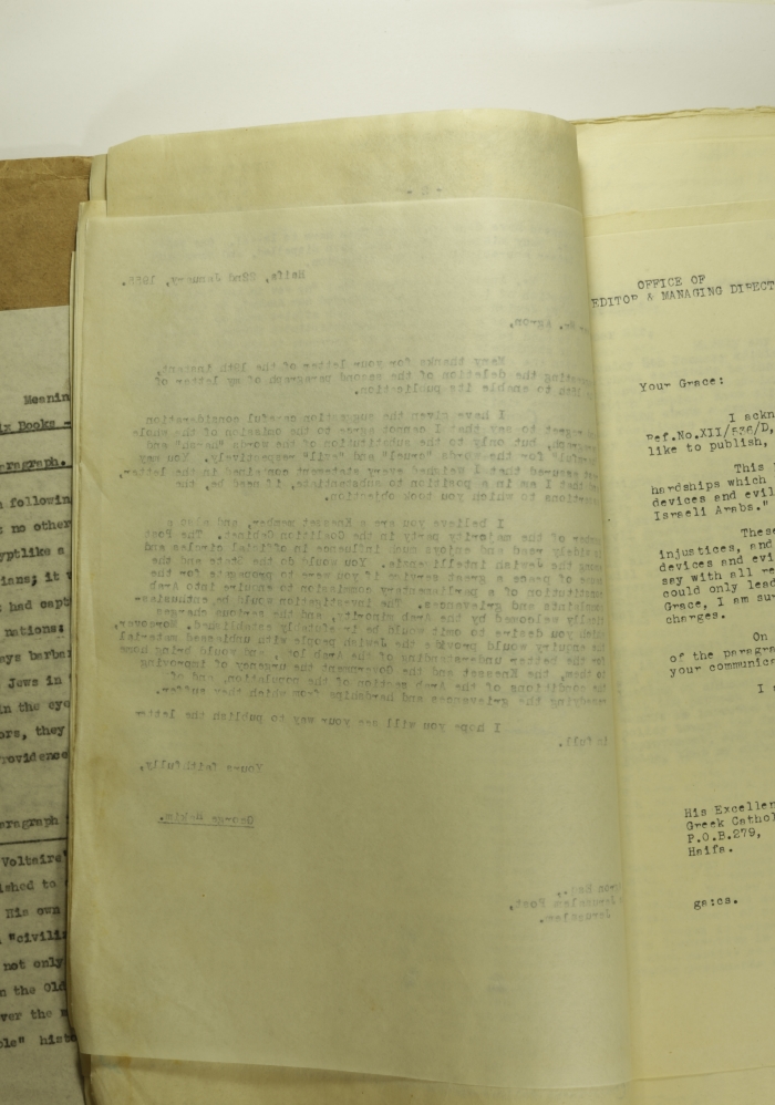 A Letter by Elyas Kusa to the Editor of the Jerusalem Post, January 1955