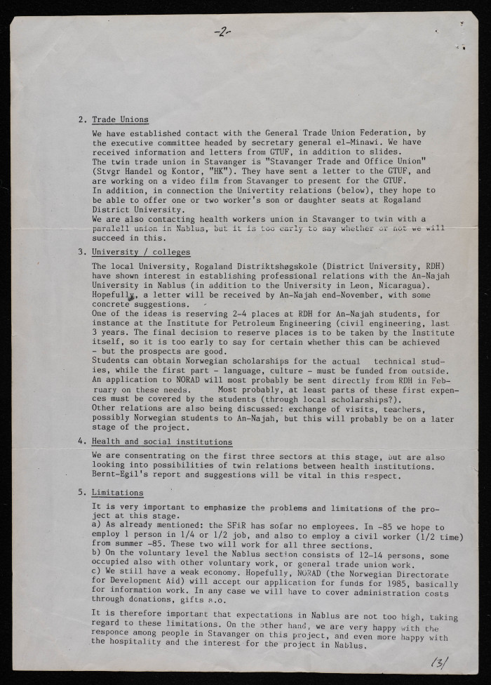 A Letter from Stavanger Municipality to Bassam ash-Shakʿa, 19 November 1984 