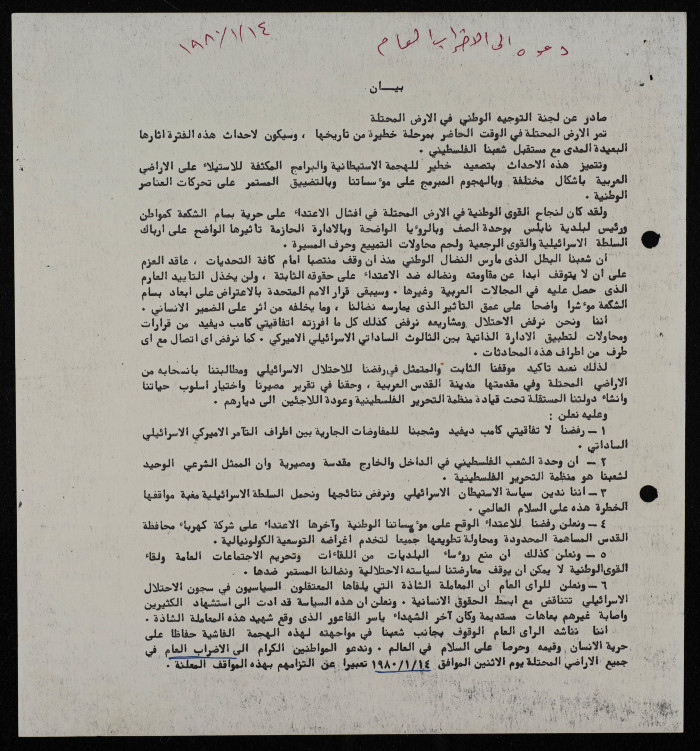 A Statement by the National Guidance Committee in the Occupied Territories 