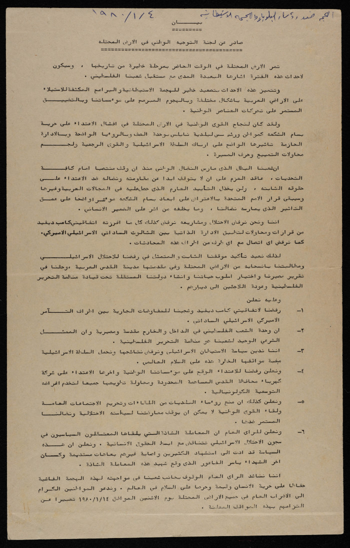 A Statement by the National Guidance Committee in the Occupied Territories 