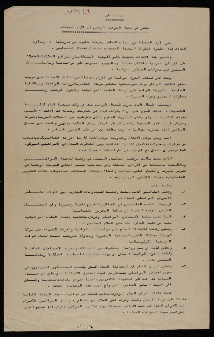A Statement by the National Guidance Committee in the Occupied Territories 