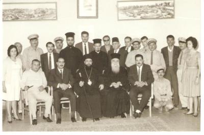 Members of The First Ramallah Scout Group (Sareyyet Ramallah) with the clergymen and dignitaries of Ramallah
