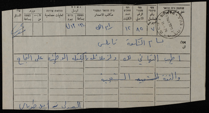 A Telegram from Emile Tubas to Bassam ash-Shakʿa