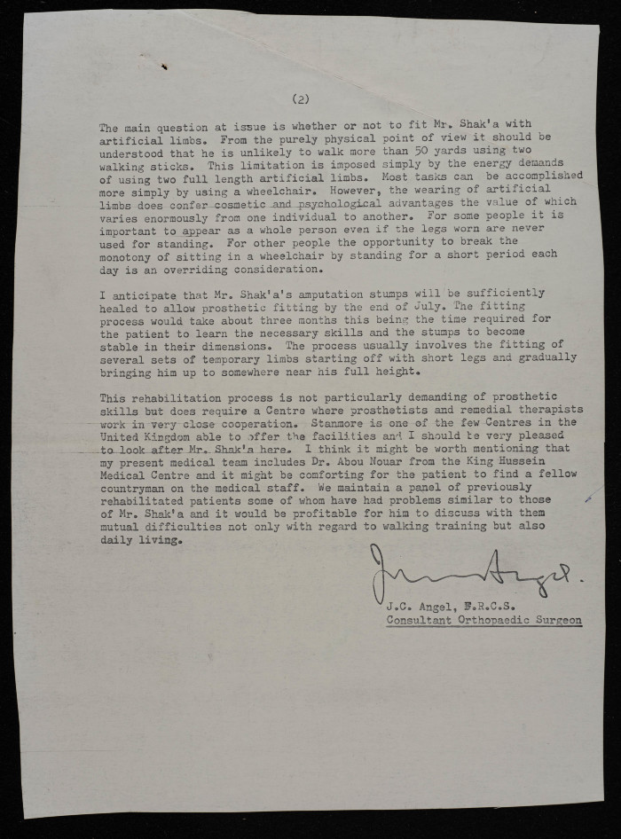 A Letter from the Royal National Orthopaedic Hospital to Nabil Atallah, July 1980 
