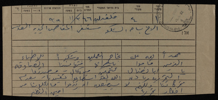 A Telegram from Amin al-Naser to Bassam ash-Shakʿa, 23 November 1982