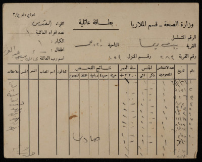 A Family Document from the Malaria Department at the Ministry of Health for Abd al-Aziz Salim ar-Rimawy 