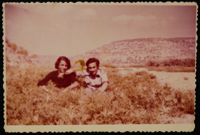 A Photograph of Tayeʿ ar-Rimawy and Azmy Samih in Wadi Qarawa