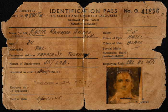 A Labourer Identification Pass for Naṣer Mahmud Ahmad