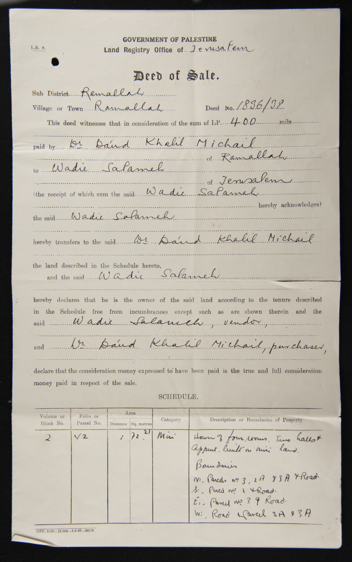 A Contract of Sale Between Dawud Mikhaʾil and Wadiʿ Salameh 