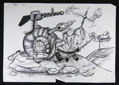 "The American War Machine and a Weak United Nations", a Caricature by Saʿid An-Nahry