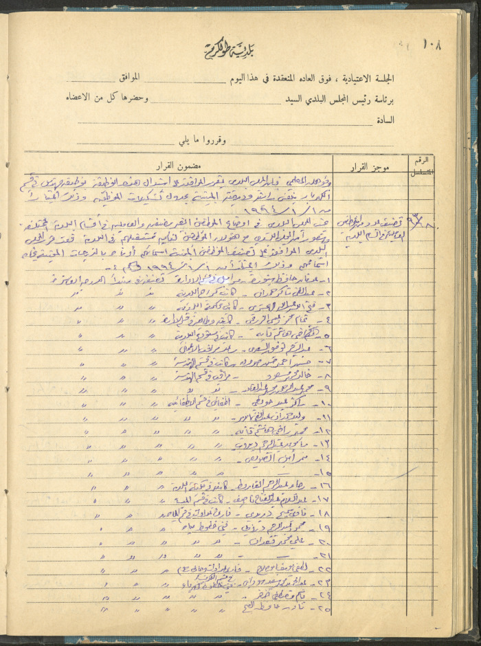 The Tulkarm Municipal Council Minutes