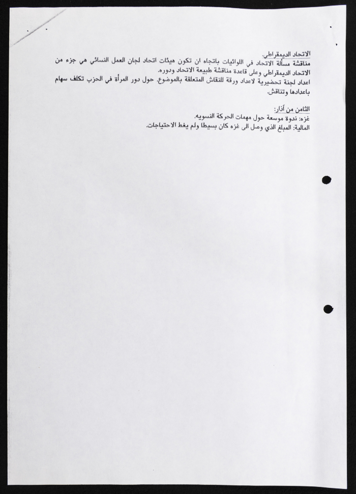 The Executive Committee of the Palestinian Federation of Women's Action Committees, Meeting Minutes, 1993